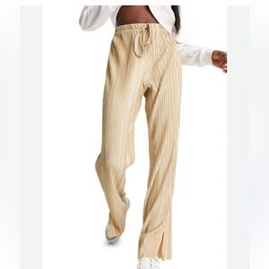 Topshop Tan Straight Leg Pants with Pleated Design